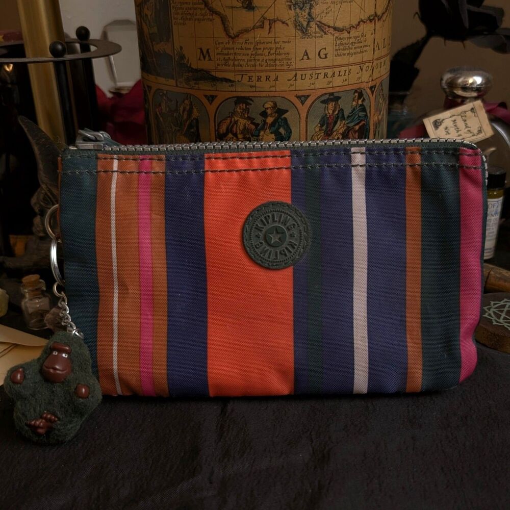 Kipling Creativity Accessory Zip Pouch Striped Gr… - image 1